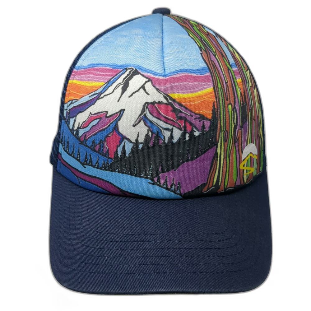 Sunday Afternoons Trucker Hat Blue One Size Mountain Landscape Graphic Snapback